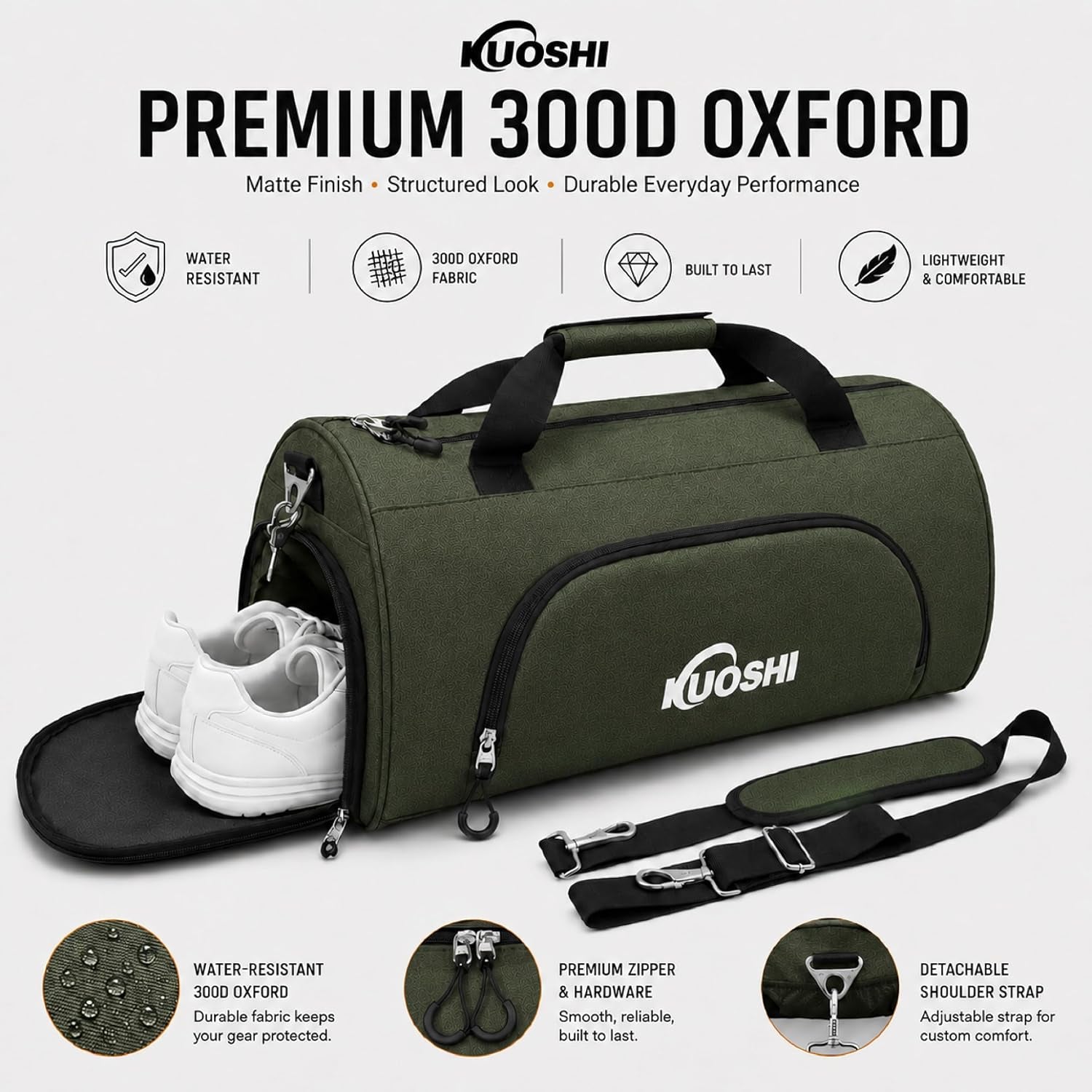 56L Gym Bag Sports Duffle Bag with Shoe Compartment & Wet Pocket, Carry-On Luggage Bag with Quick-Access Pouch, Weekender Overnight Travel Bag for Men & Women
