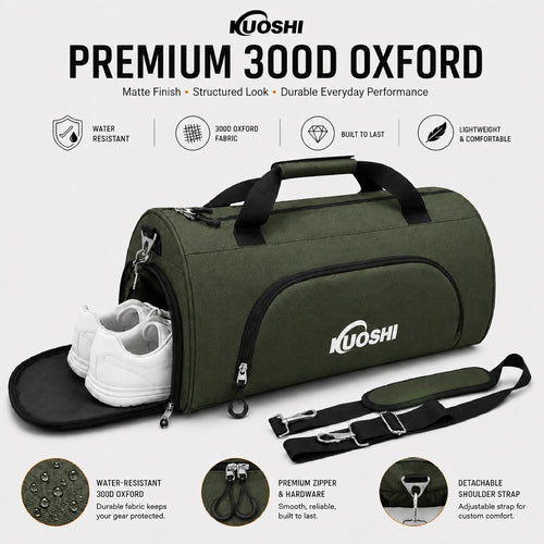 56L Gym Bag Sports Duffle Bag with Shoe Compartment & Wet Pocket, Carry-On Luggage Bag with Quick-Access Pouch, Weekender Overnight Travel Bag for Men & Women