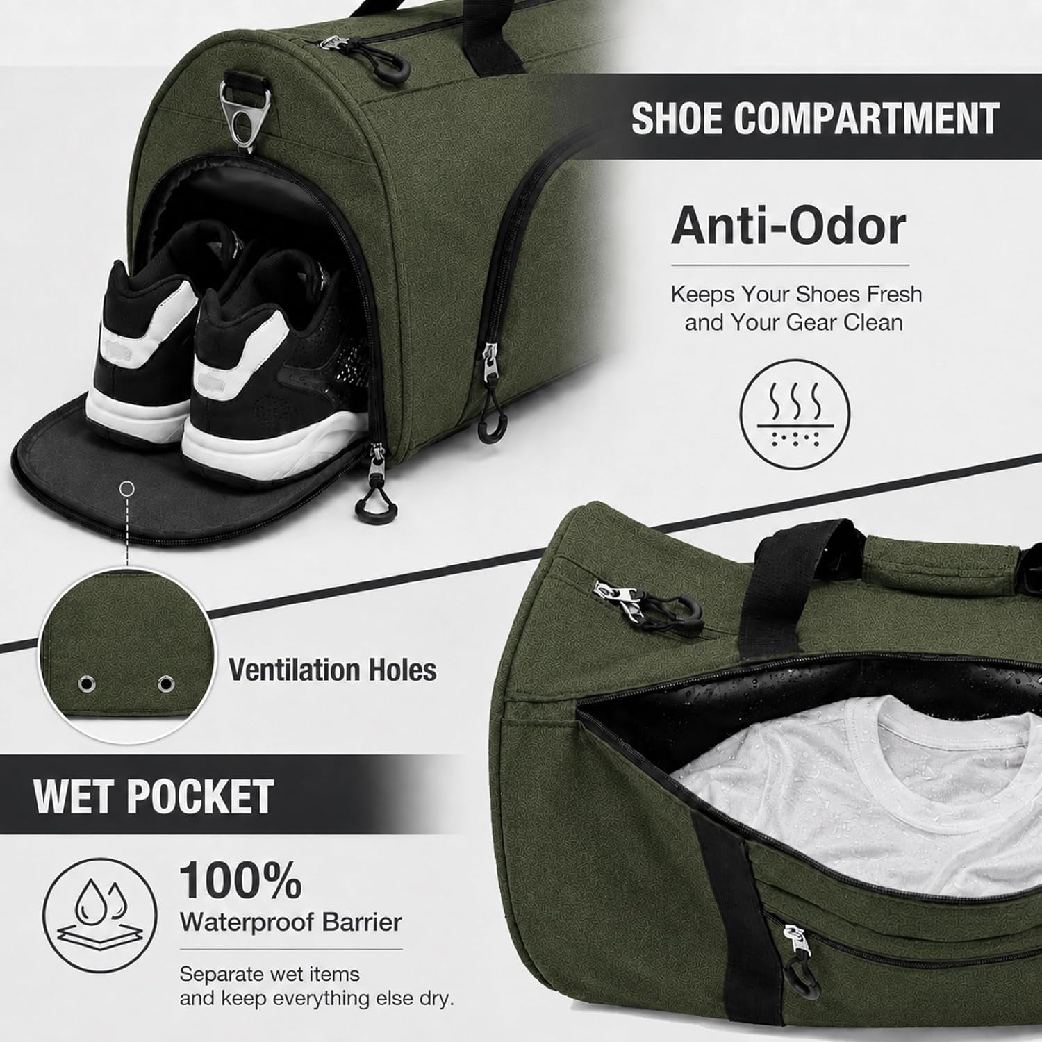 56L Gym Bag Sports Duffle Bag with Shoe Compartment & Wet Pocket, Carry-On Luggage Bag with Quick-Access Pouch, Weekender Overnight Travel Bag for Men & Women