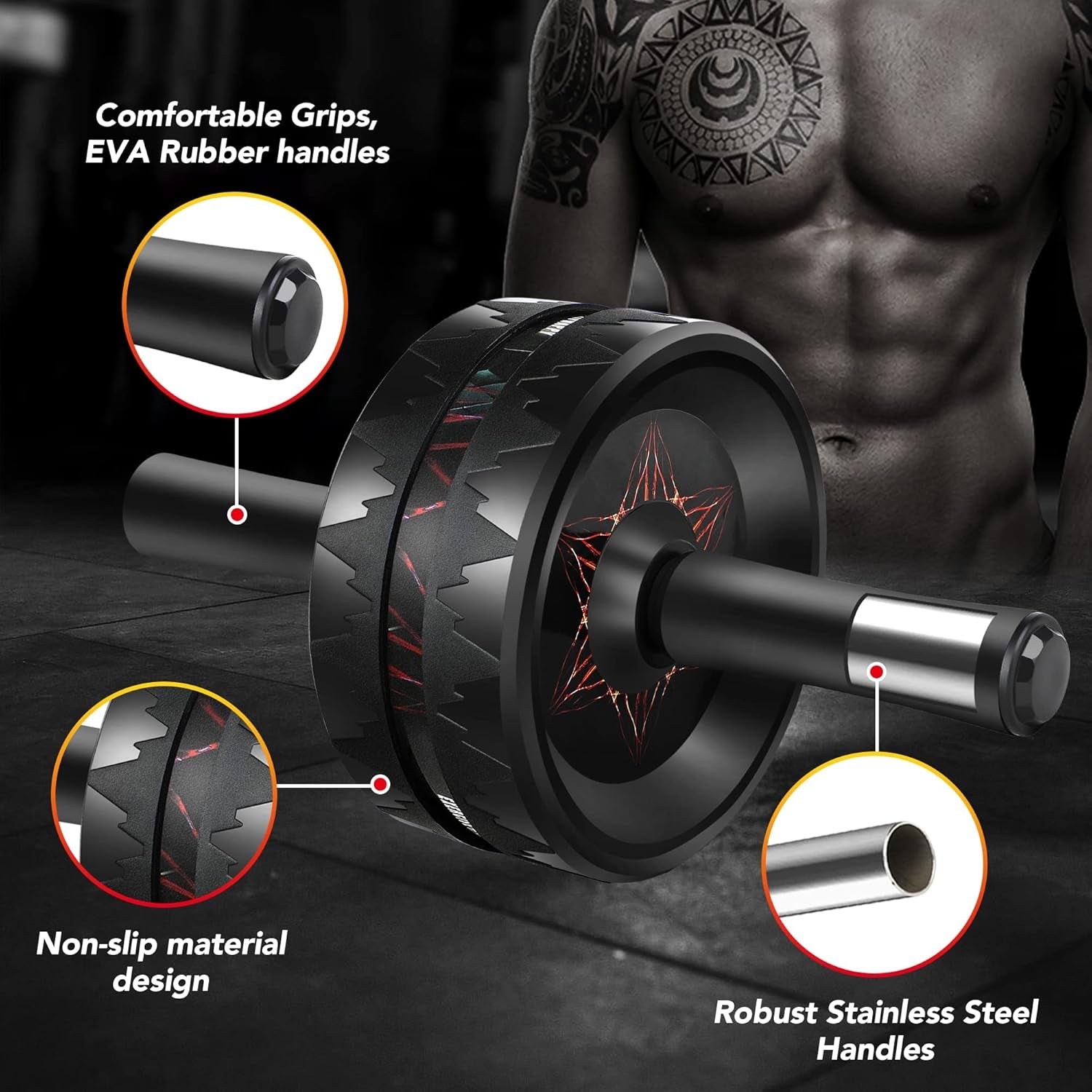 AB Roller Wheel - Ab Roller for Abdominal Workout and Core Strength Training, Portable Ab Wheel Roller Exercise for Men Women Fitness Lover, No Noise Ab Wheels with Thick Knee Pad for Home Gym &Travel